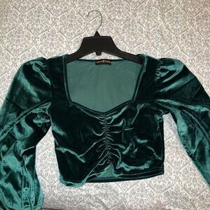 Green velvet puffy sleeve crop top almost famous size S